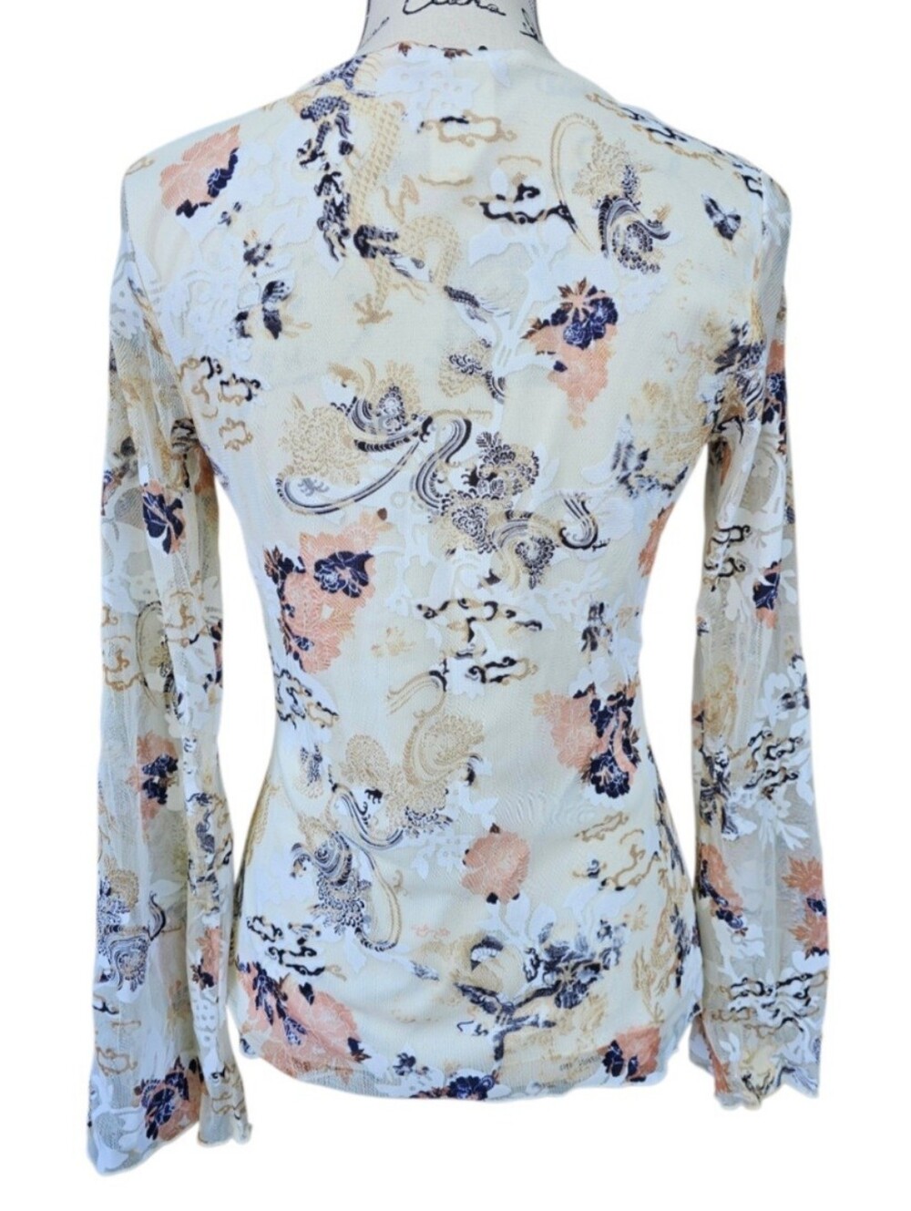 Wrapper Cream Floral Print Top with Peach Accents - Picture 6 of 6